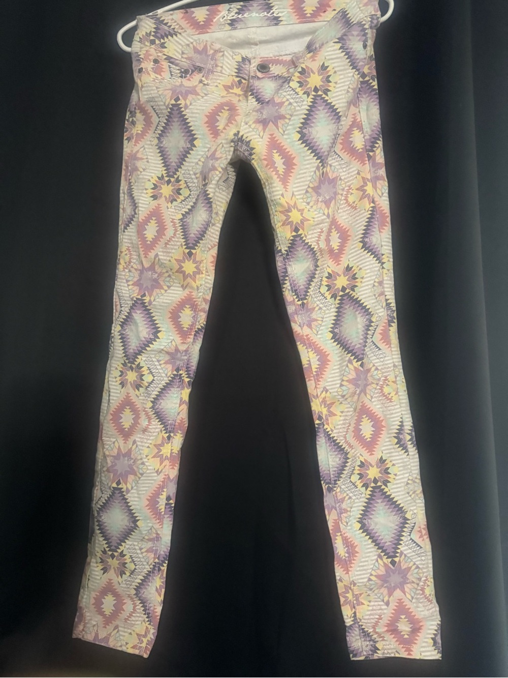 Bluenotes Women's Skinny Jeans - Cream with Pink, Purple & Yellow Aztec Print